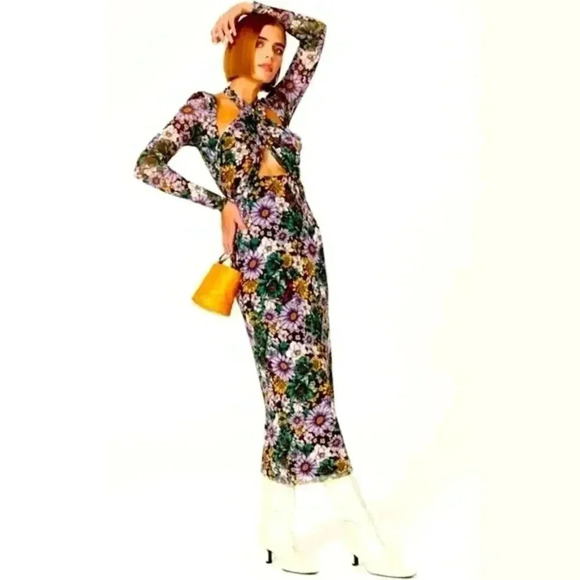 AFRM floral wrap front peek a boo mesh dress - Picture 3 of 16